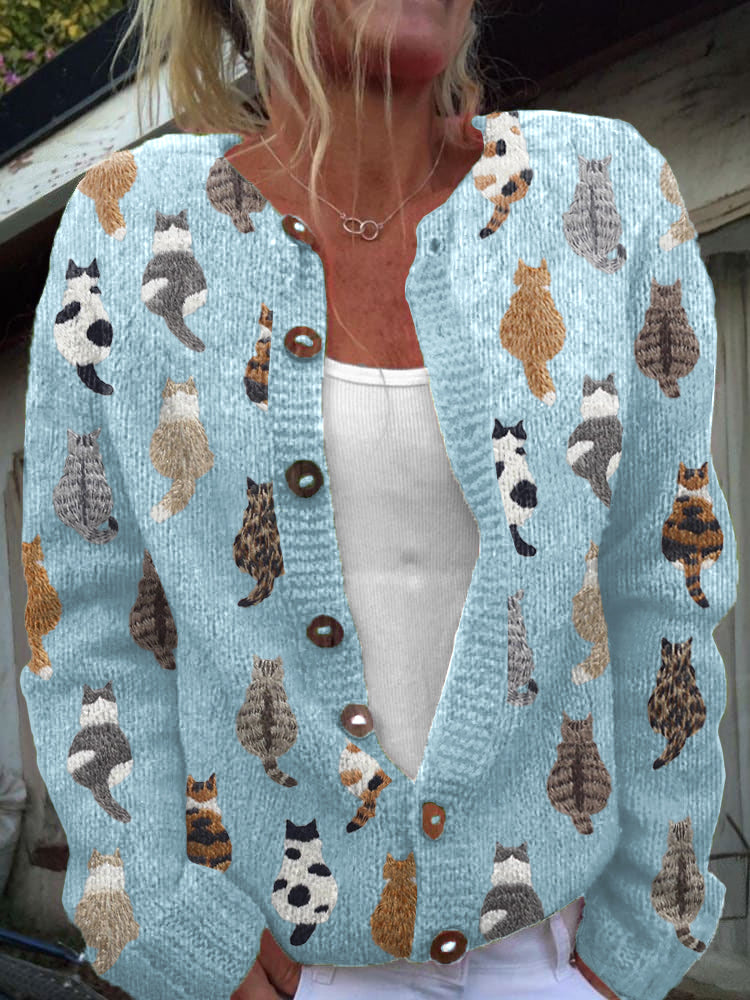 Lottara | Cozy Cat Print Cardigan