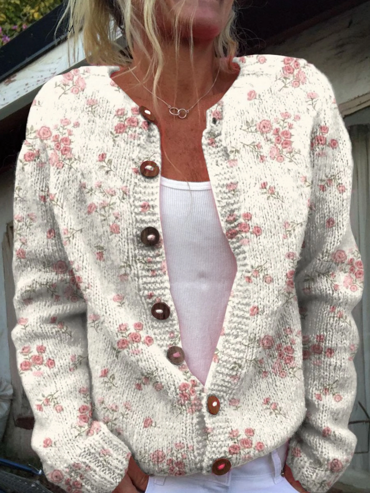 Petronella | Vintage Floral Knit Cardigan Sweater
