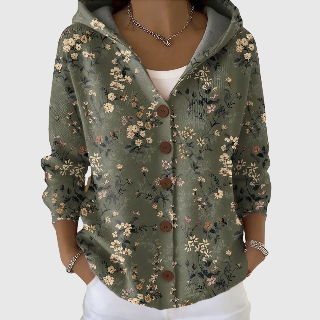Leandra | Floral Button-Up Hooded Cardigan