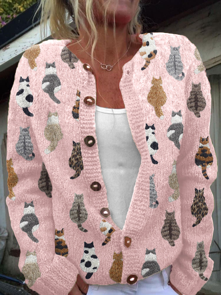 Lottara | Cozy Cat Print Cardigan