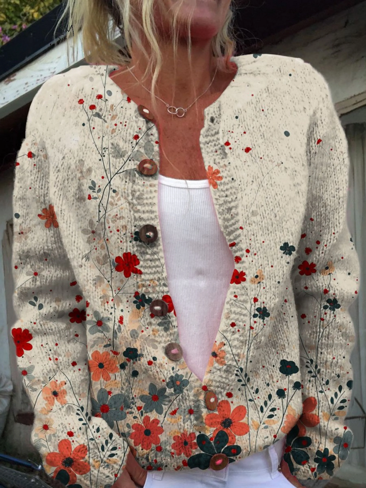 Pernella | Vintage Floral Knit Cardigan
