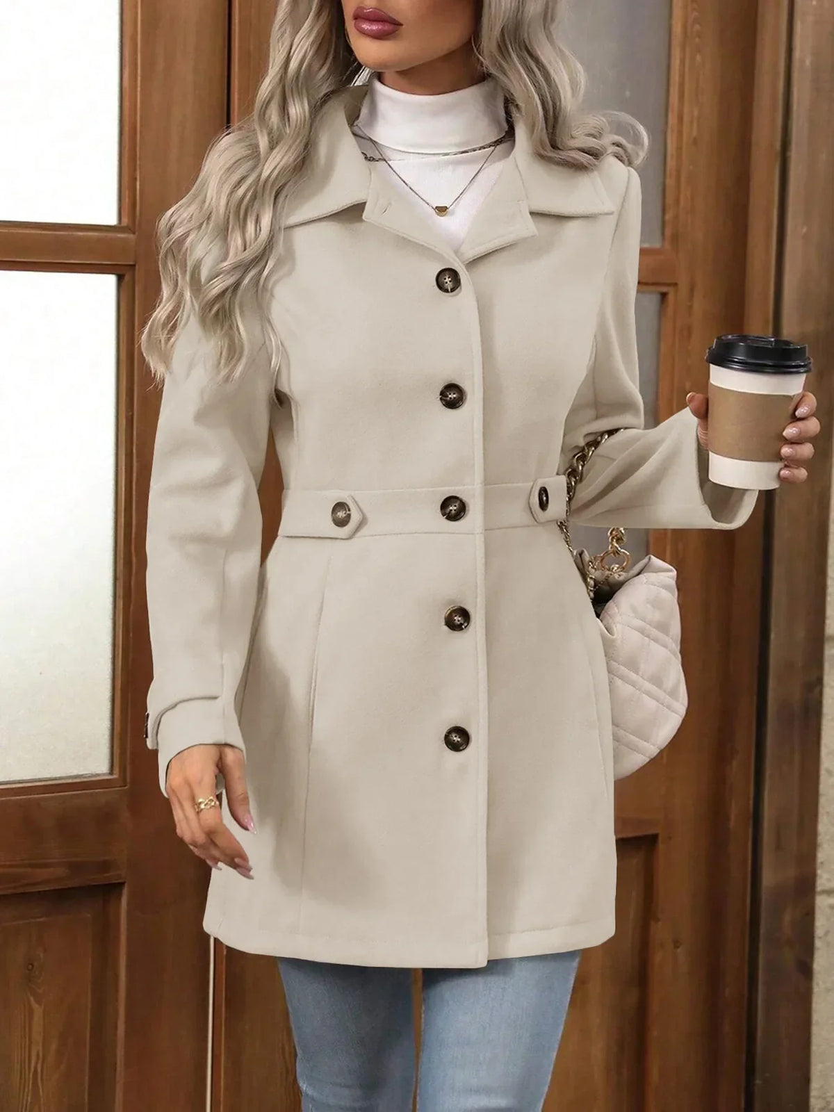 Fall Wool Coat – Elegant Slim Fit Design for Versatile Styling