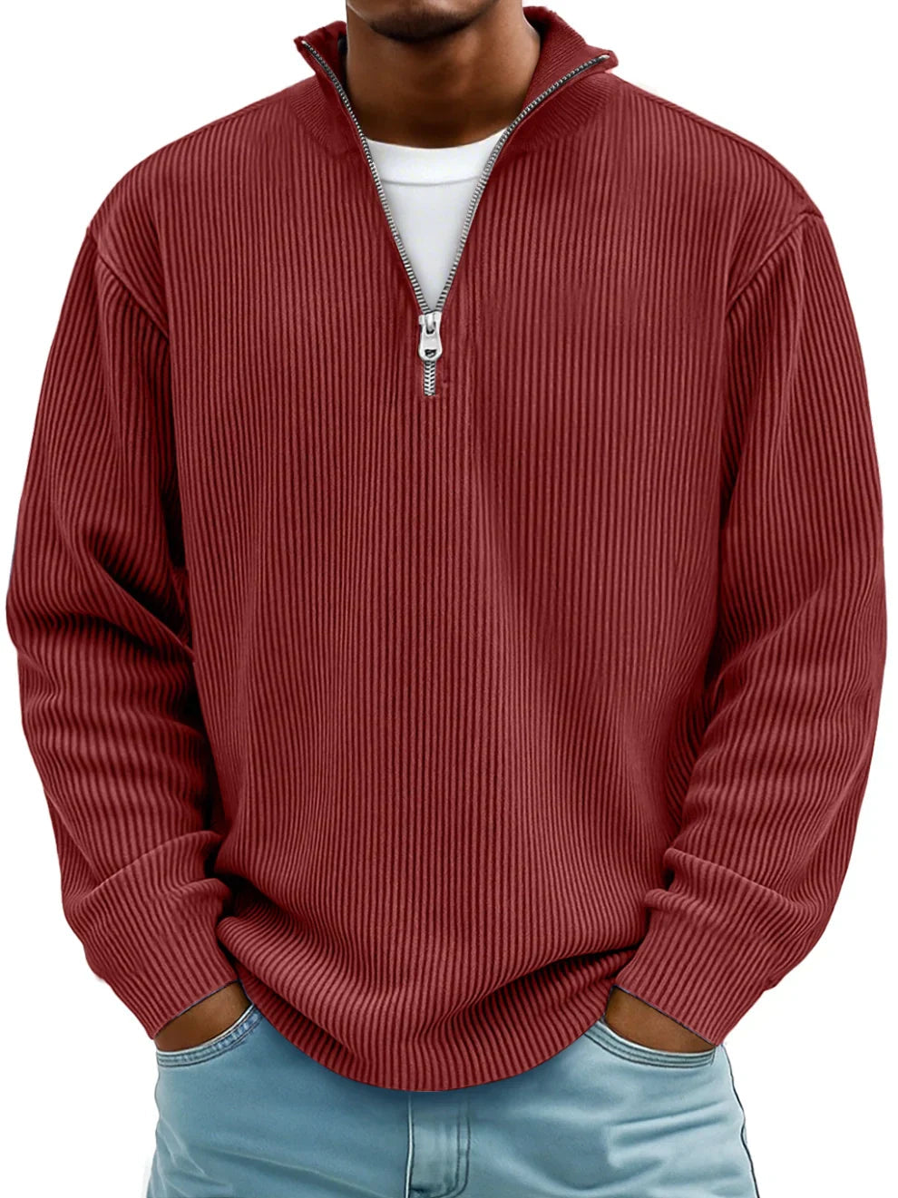 Dennis Ribbed Zip Sweater