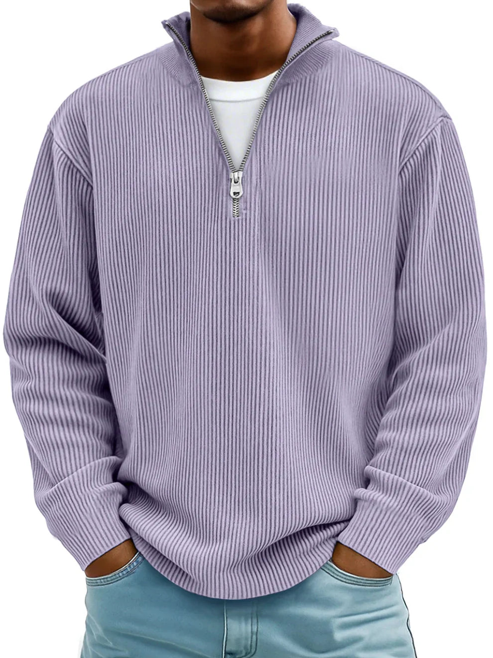 Dennis Ribbed Zip Sweater