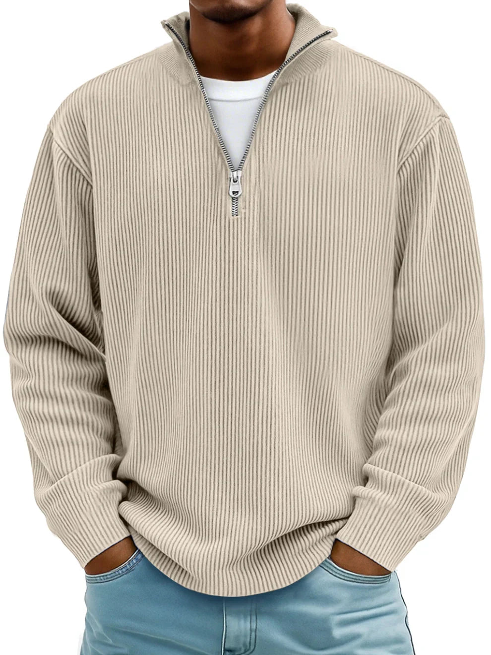 Dennis Ribbed Zip Sweater