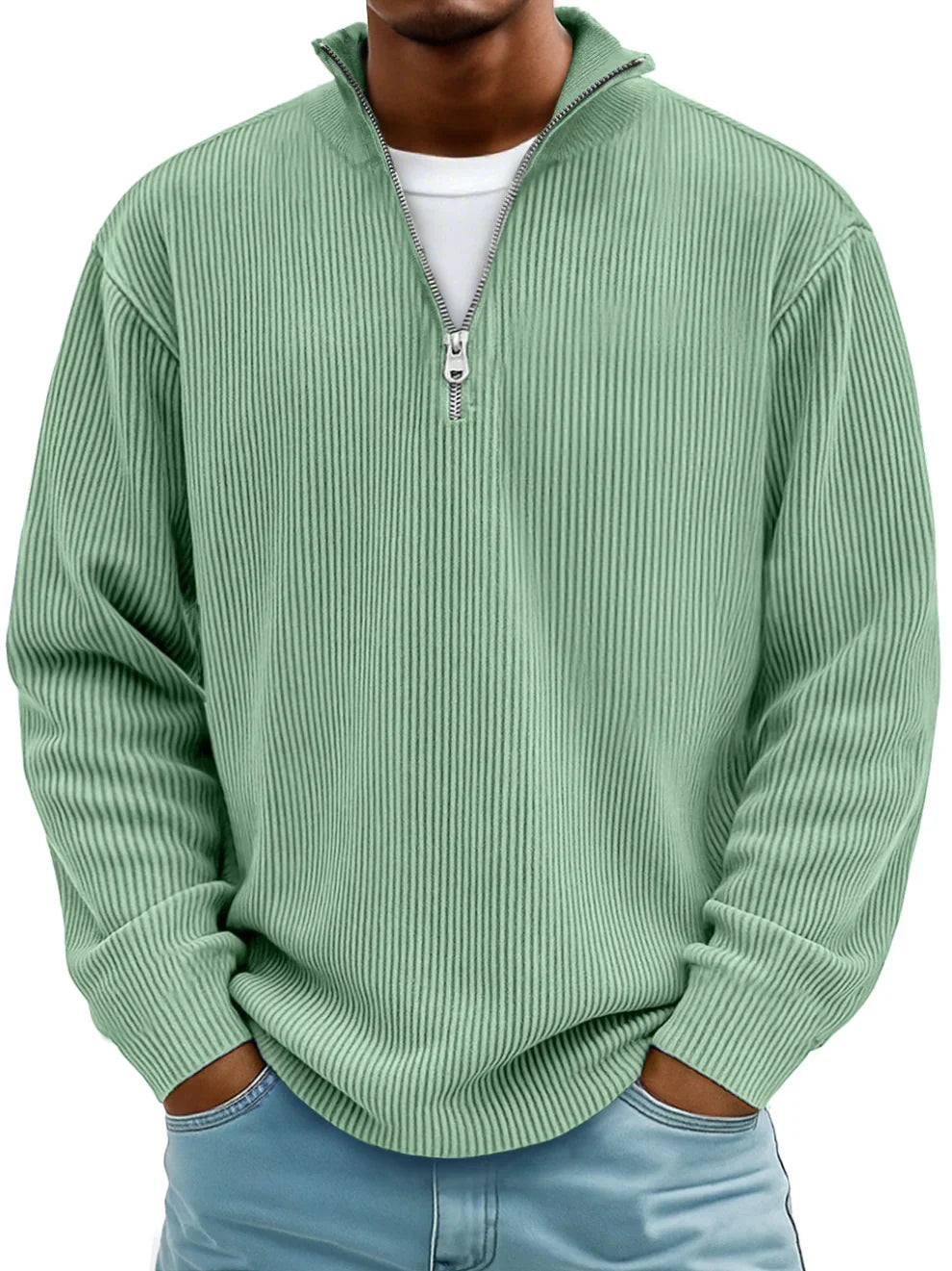 Dennis Ribbed Zip Sweater