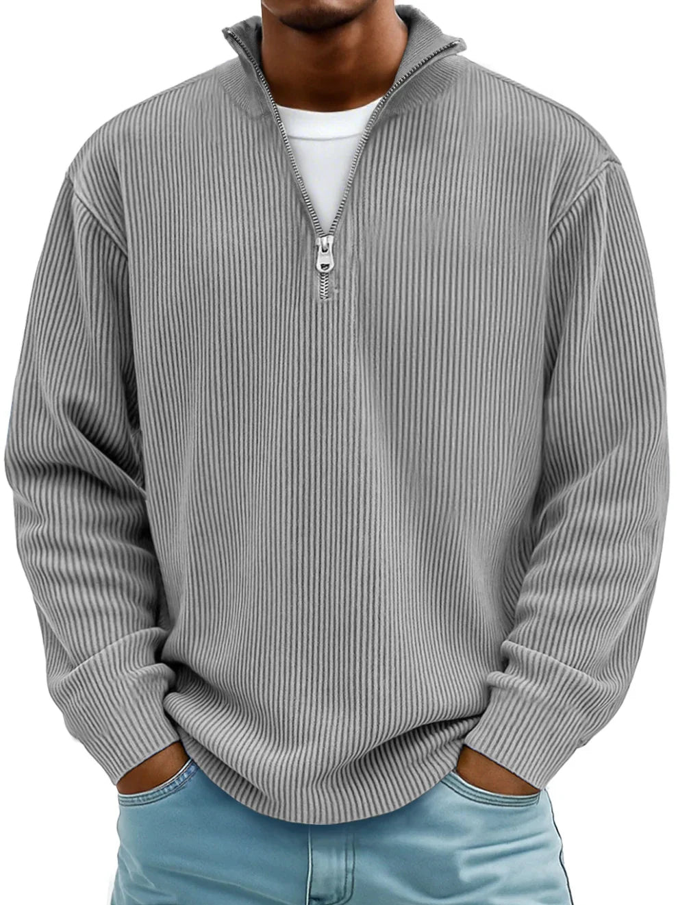 Dennis Ribbed Zip Sweater