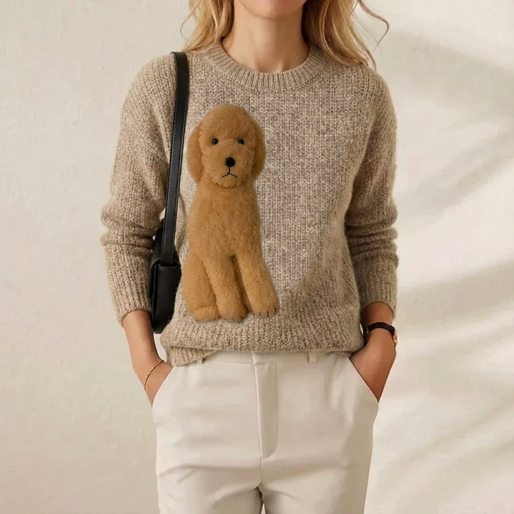 Valerie – Cream Sweater with Brown Poodle