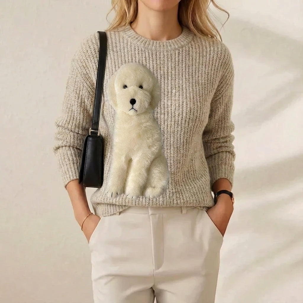 Ella – Cream Sweater with White Poodle