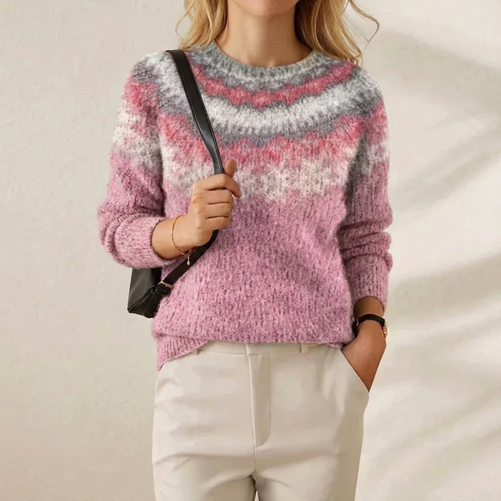 Evelyn – Mohair Pink Sweater with Nordic Yoke