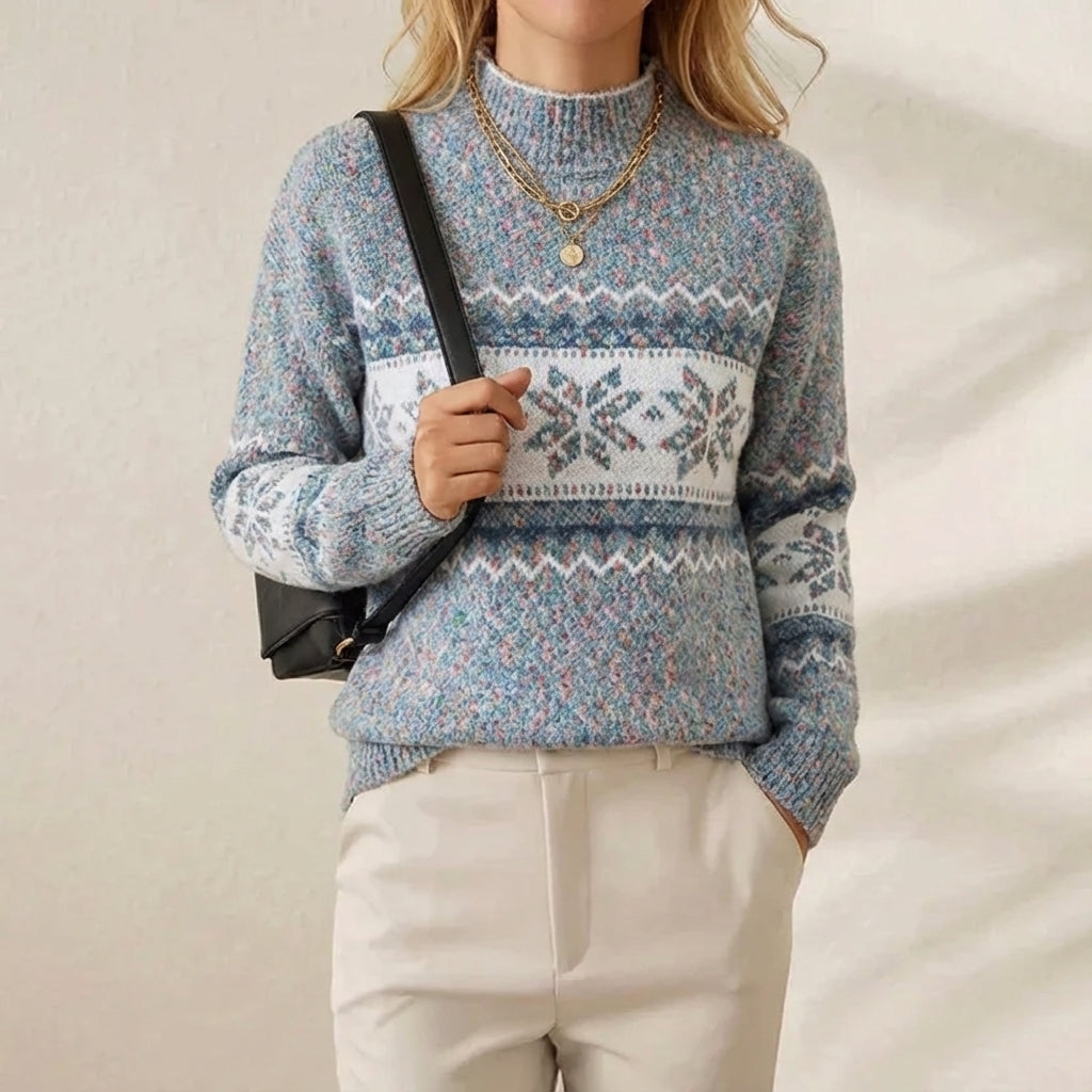 Lily – Light Blue Sweater with Snowflake Pattern