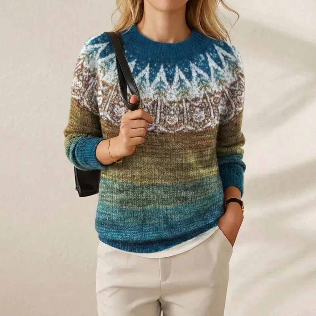 Audrey – Sweater with Gradient Blue Nordic Pattern