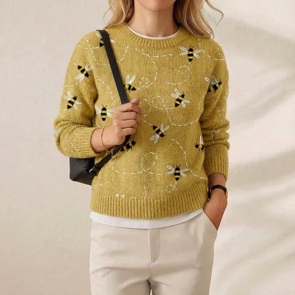 Holly – Mustard Yellow Sweater with Bee Pattern