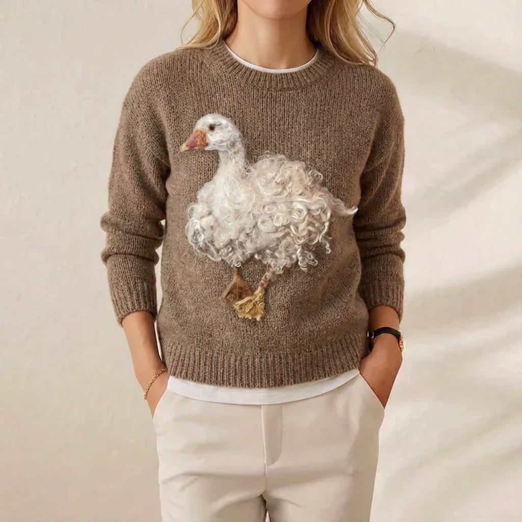 June – Brown Sweater with Goose