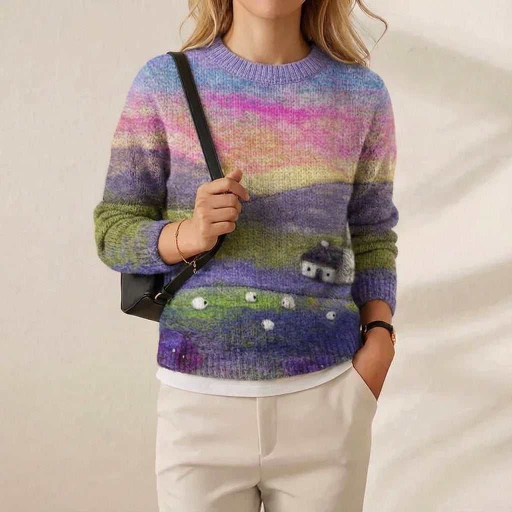 Alice – Rainbow Farm Sweater with Sheep