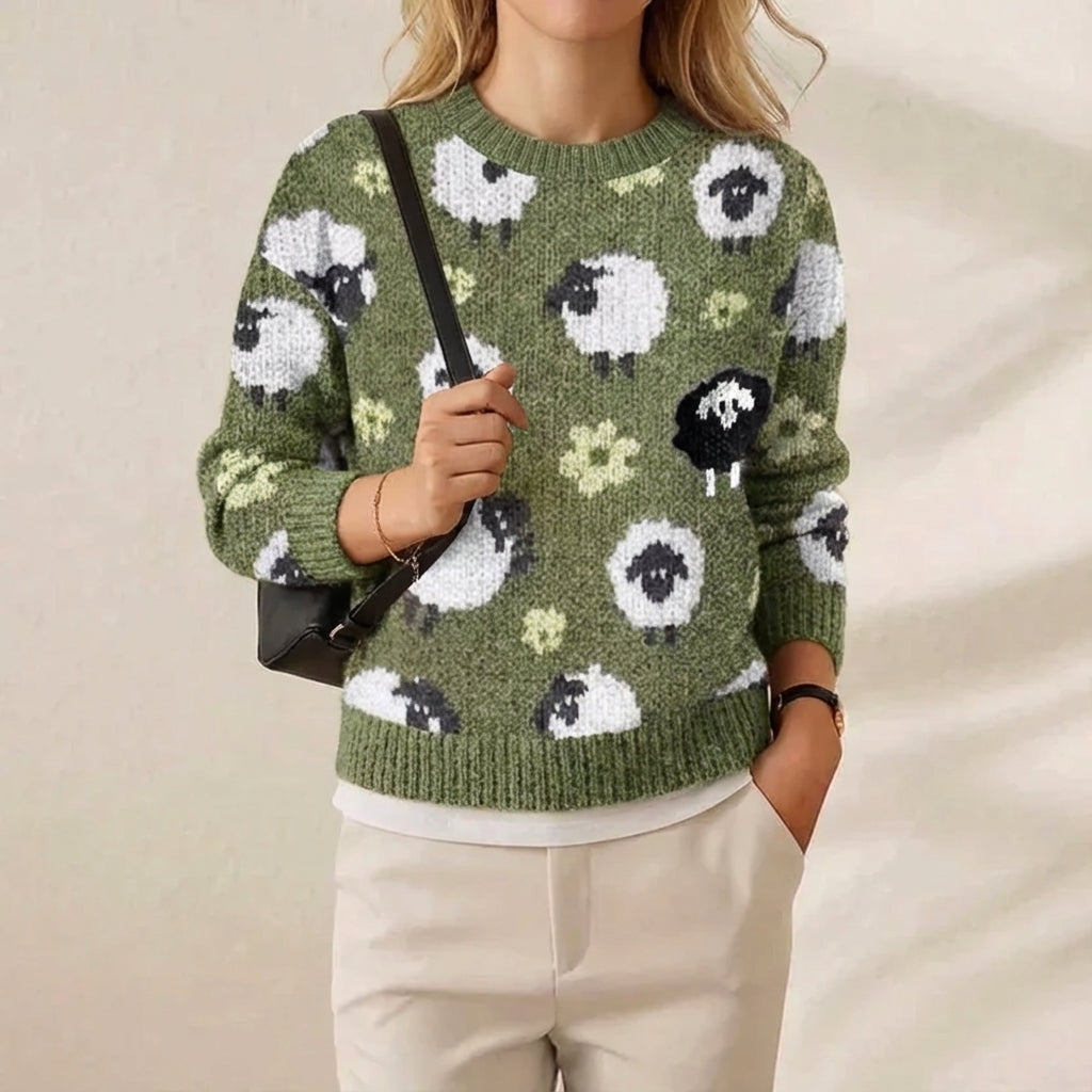 Irene – Green Sweater with Sheep Pattern