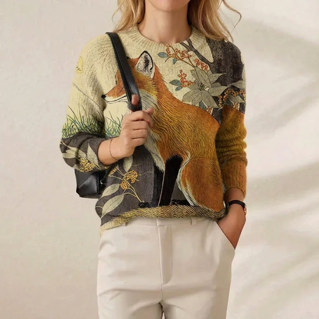 Poppy – Cream Sweater with Fox Design