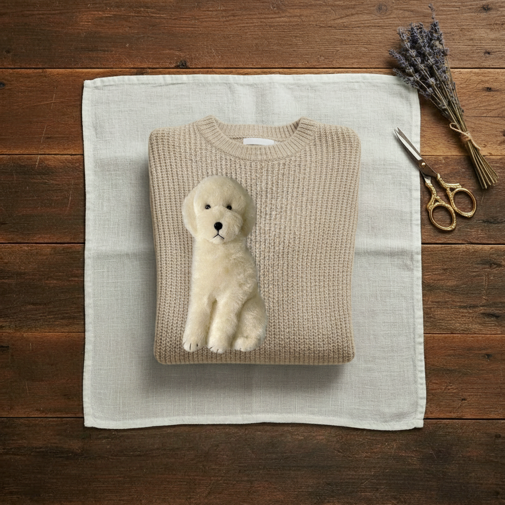 Ella – Cream Sweater with White Poodle