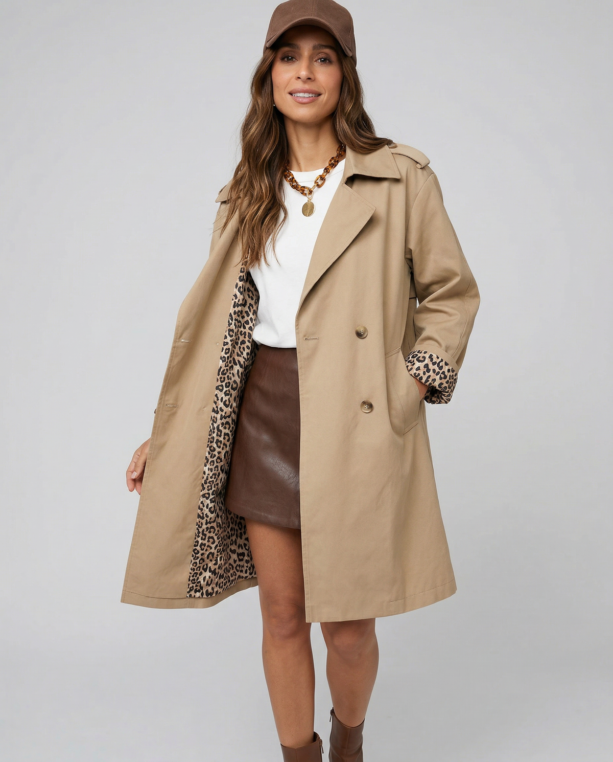 Leopard Print Trench Coat for Women – Chic Casual Layering for Transitional Seasons