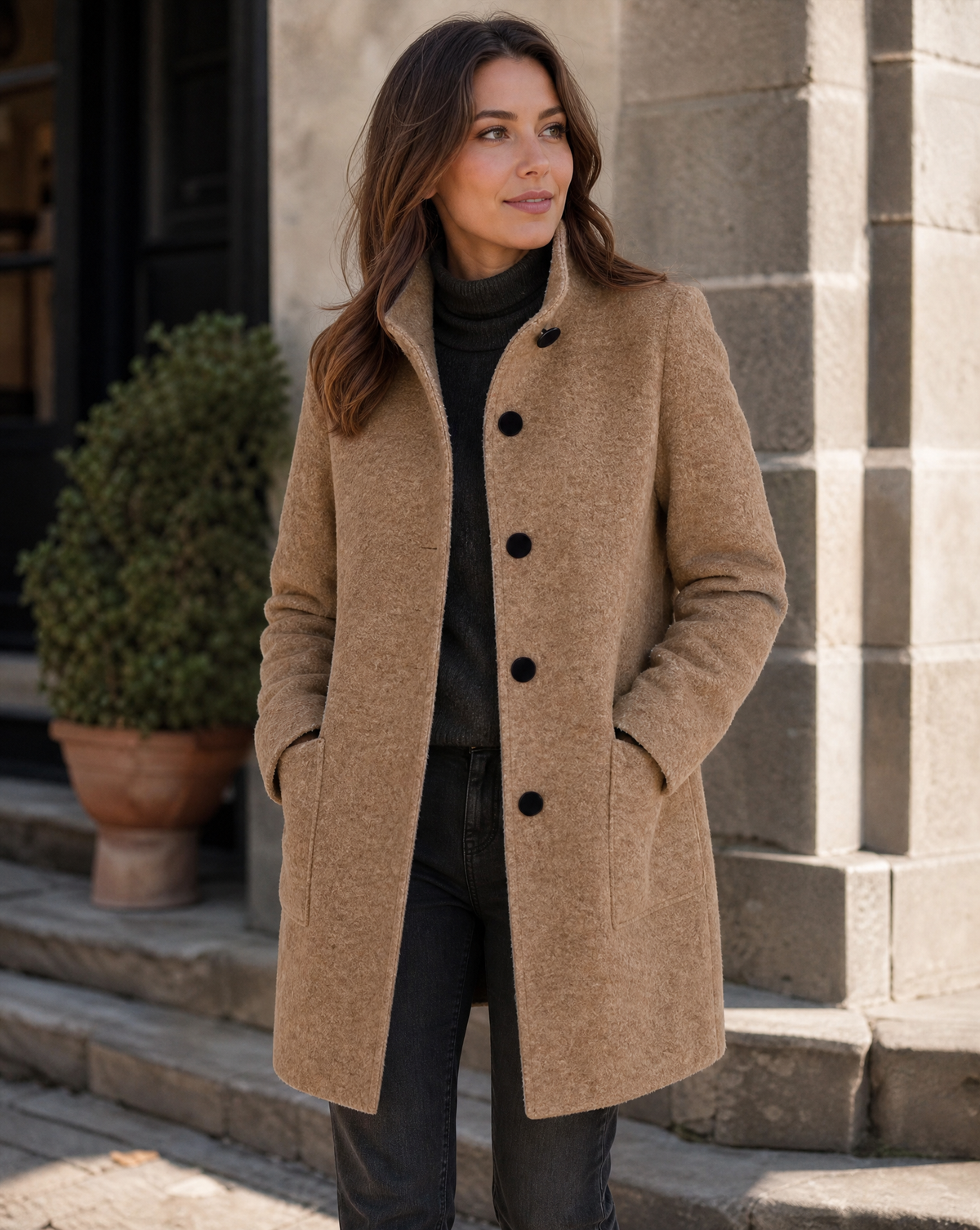 Retro Wool Coat for Women – Stylish Stand Collar for Casual Chic