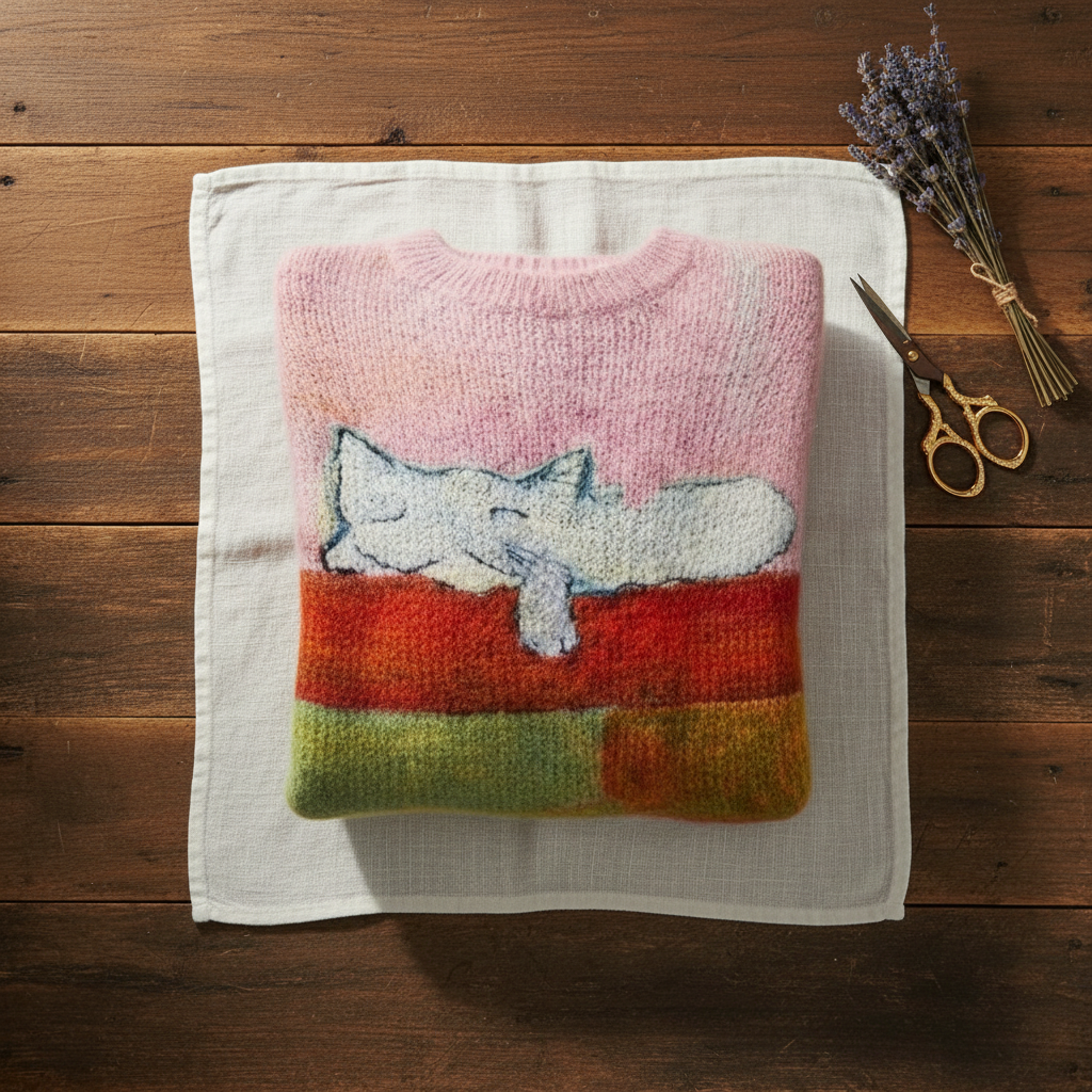 Fiona – Pink Sweater with Cat Design