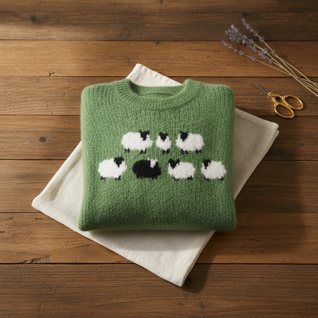 Florence – Green Sweater with Sheep Pattern