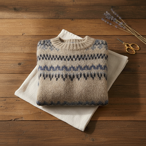Daisy – Sweater with Brown Fair Isle Yoke