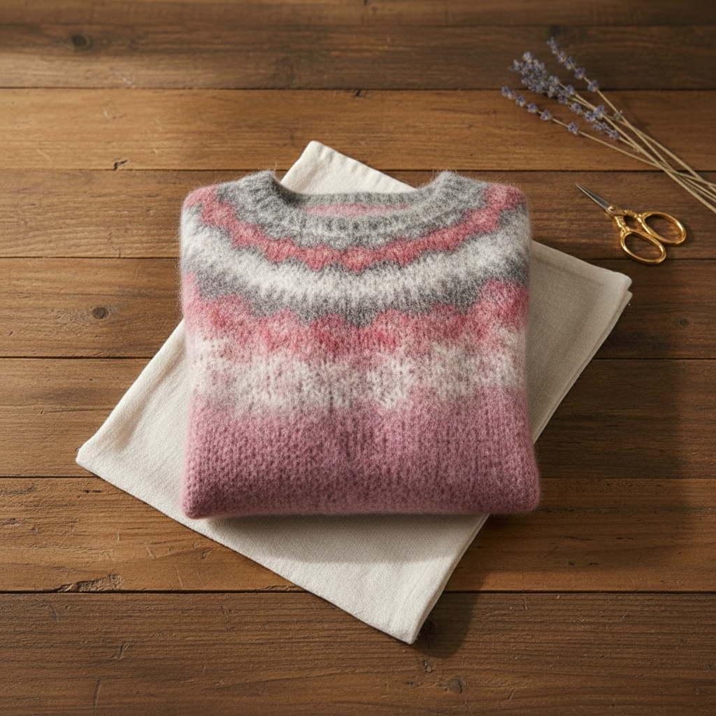 Evelyn – Mohair Pink Sweater with Nordic Yoke