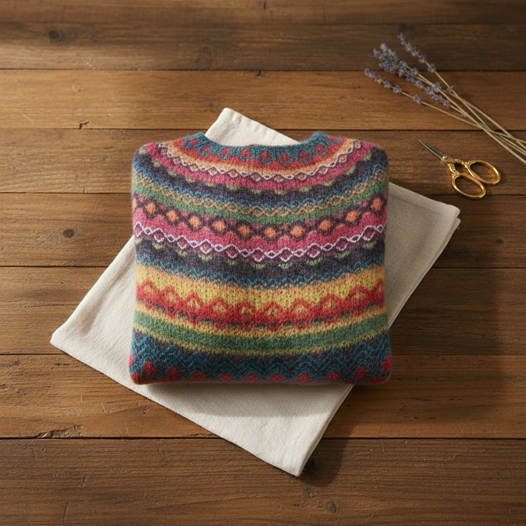 Eleanor – Sweater with Rainbow Fair Isle Stripes