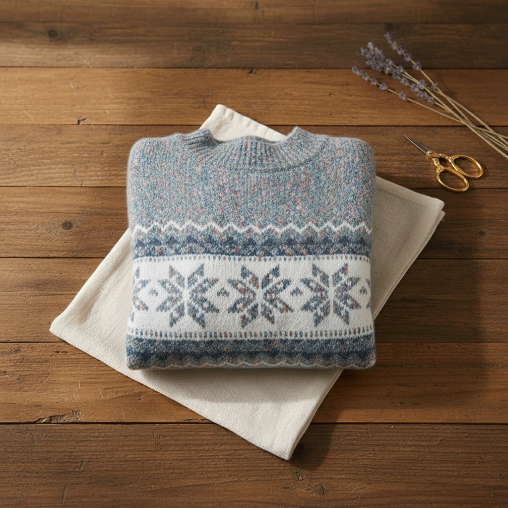 Lily – Light Blue Sweater with Snowflake Pattern
