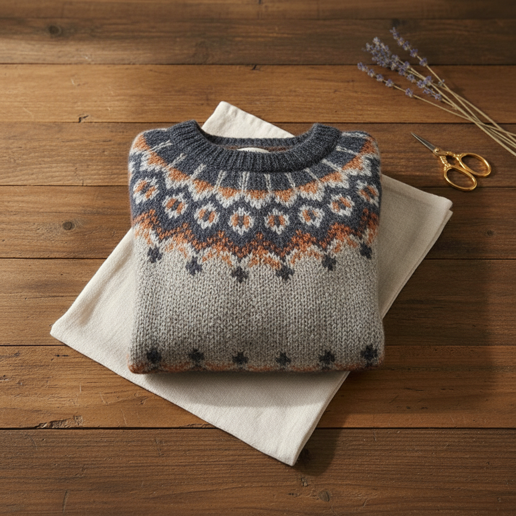 Dorothy – Gray Sweater with Geometric Nordic Pattern