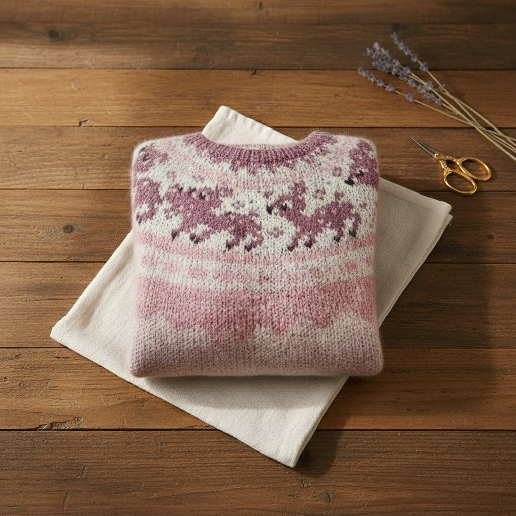 Mary – Mohair Pink Sweater with Reindeer Pattern