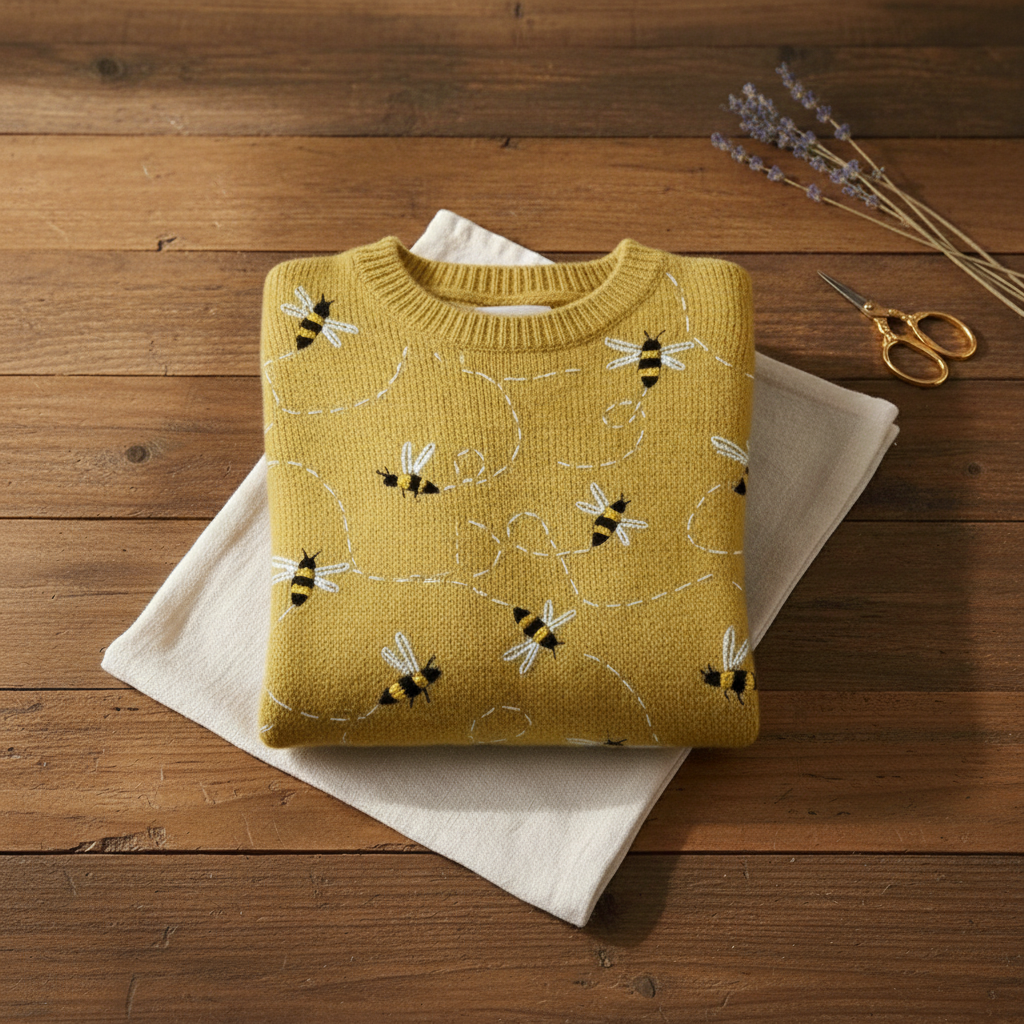 Holly – Mustard Yellow Sweater with Bee Pattern