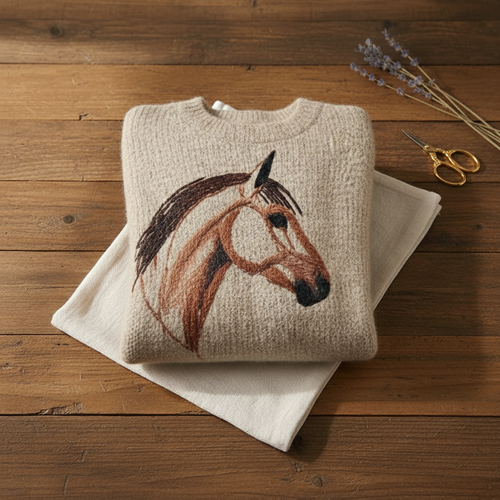 Catherine – Cream Sweater with Horse Design