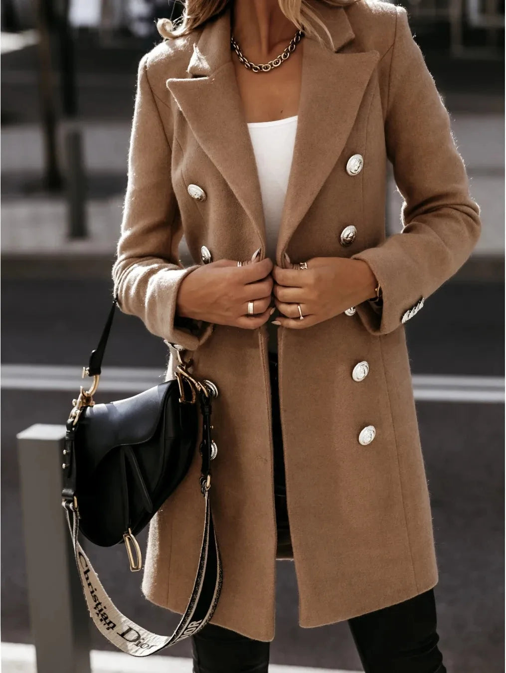 Korean Streetwear Wool Coat for Women – Stylish Long Sleeve Fall Jacket