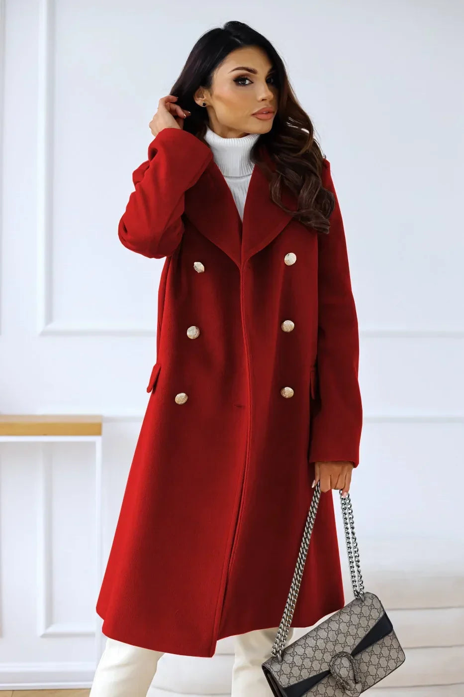 Korean Wool Coat – Double-Breasted Elegant Design for Cozy Fall Style