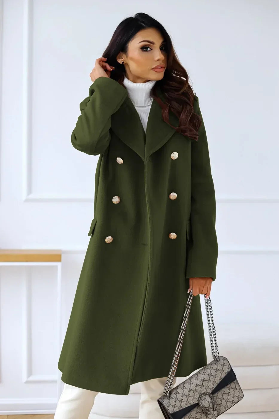 Korean Wool Coat – Double-Breasted Elegant Design for Cozy Fall Style