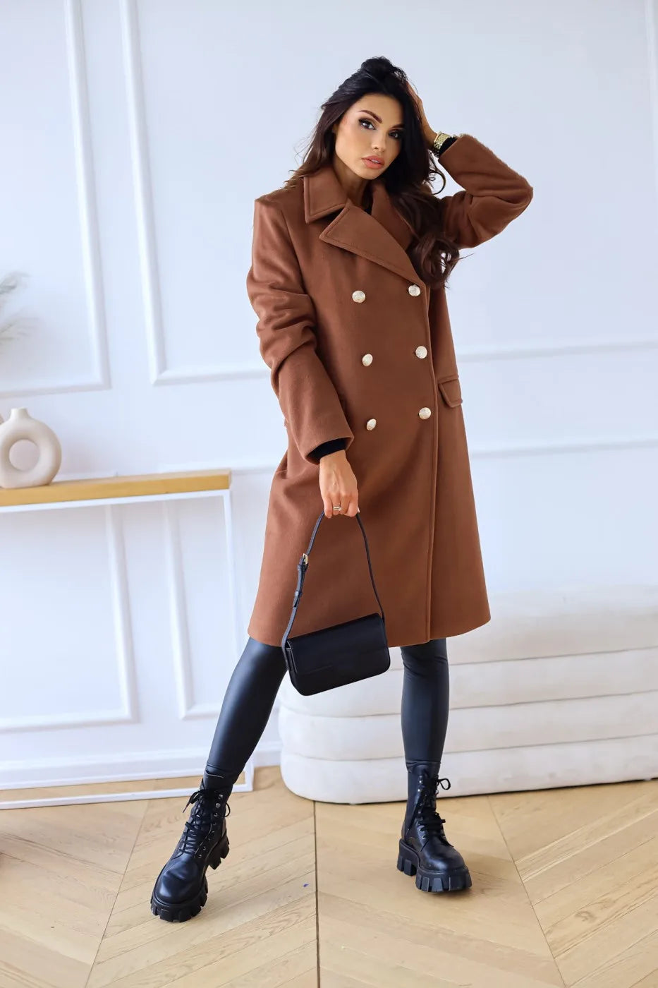 Korean Wool Coat – Double-Breasted Elegant Design for Cozy Fall Style