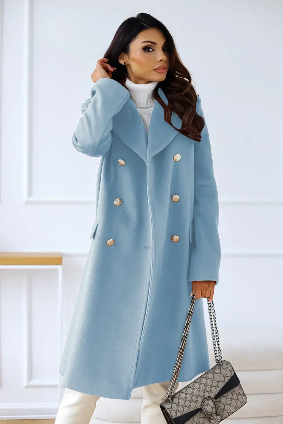 Korean Wool Coat – Double-Breasted Elegant Design for Cozy Fall Style