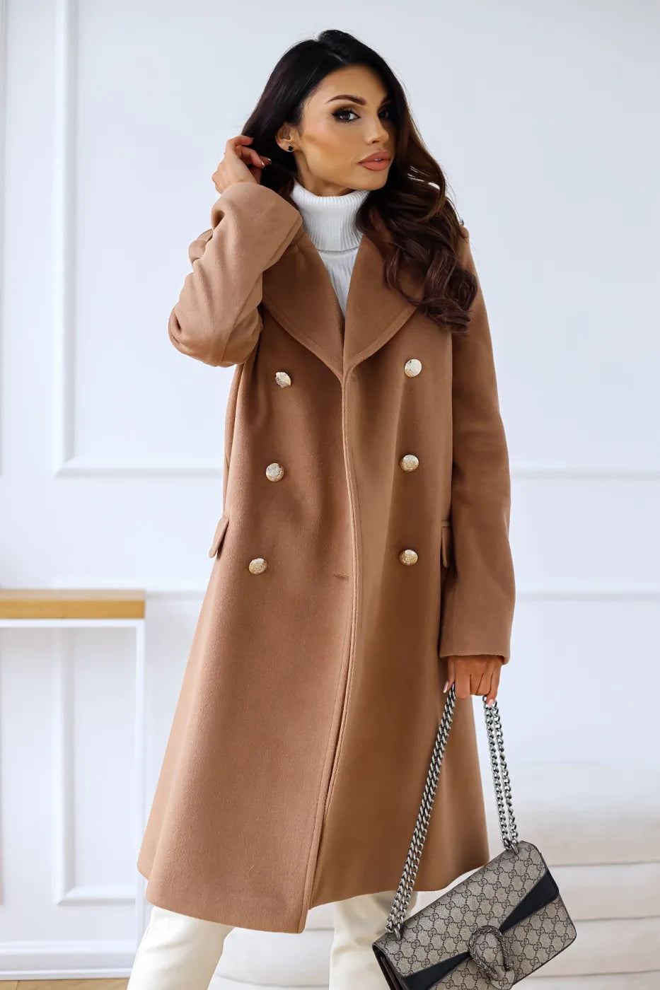 Korean Wool Coat – Double-Breasted Elegant Design for Cozy Fall Style