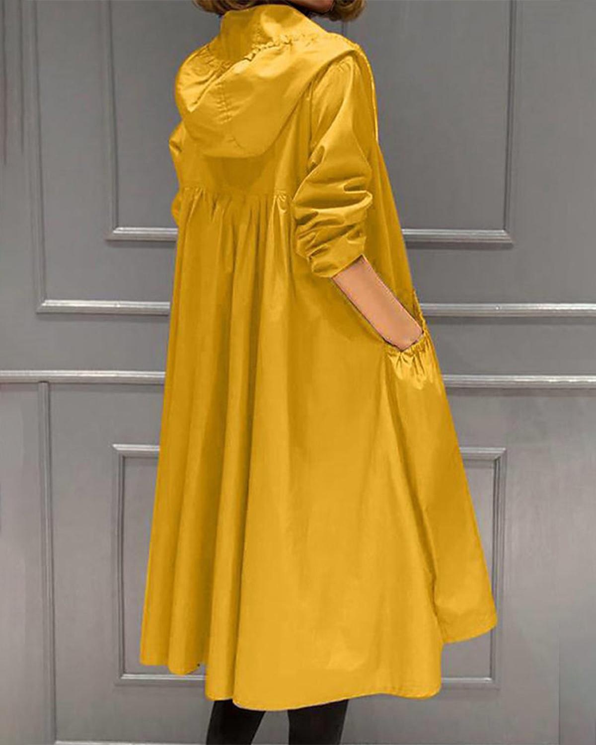 Women's Waterproof Long Hooded Trench Coat for Fall and Winter