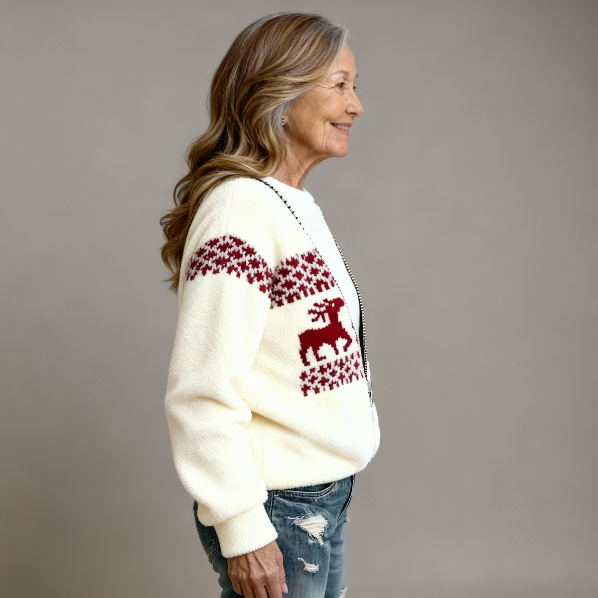 Poppy | Comfortable Flannel Sweater with Retro Christmas Animal Art for Women