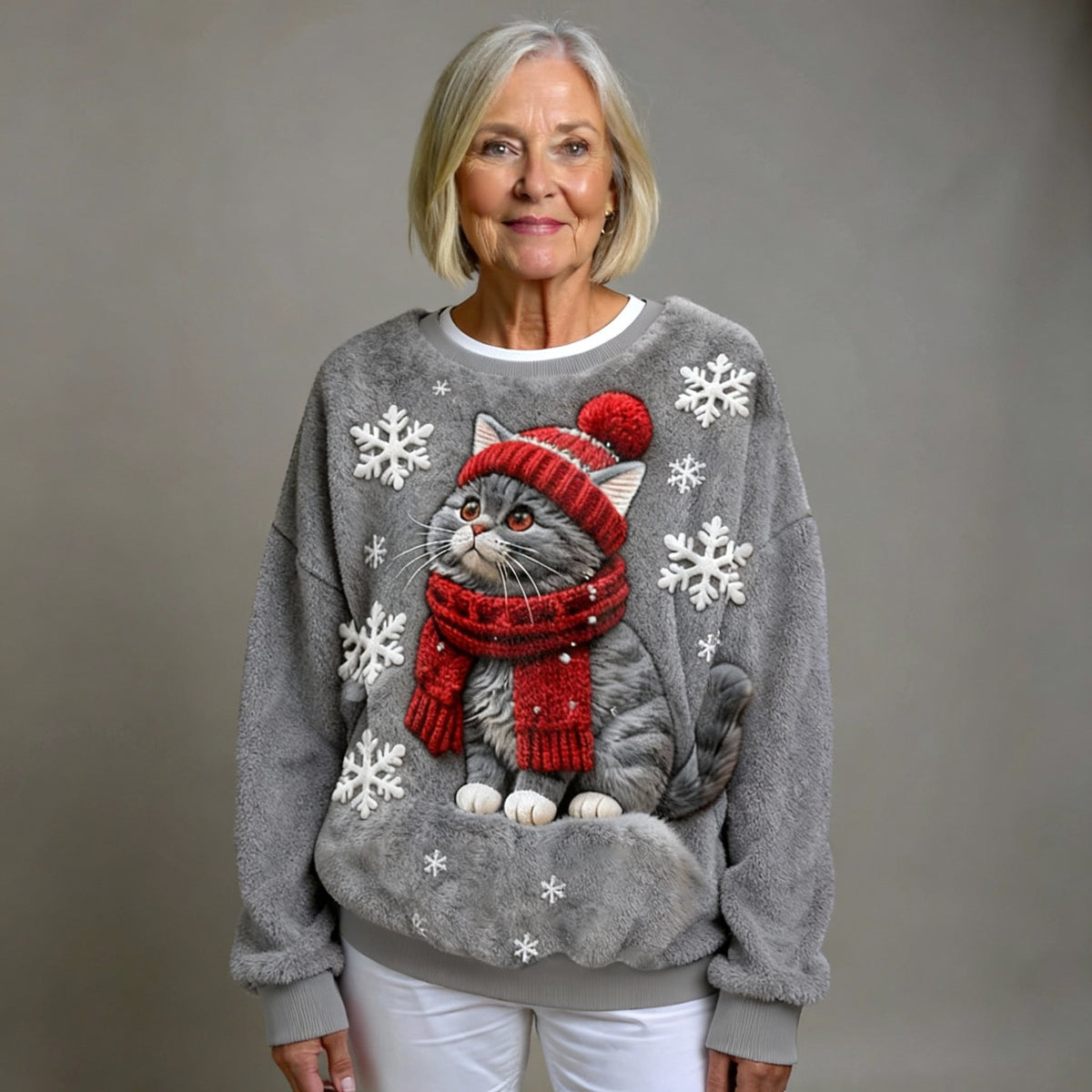 Harper | Casual Flannel Sweater with Christmas Cat Print for Women