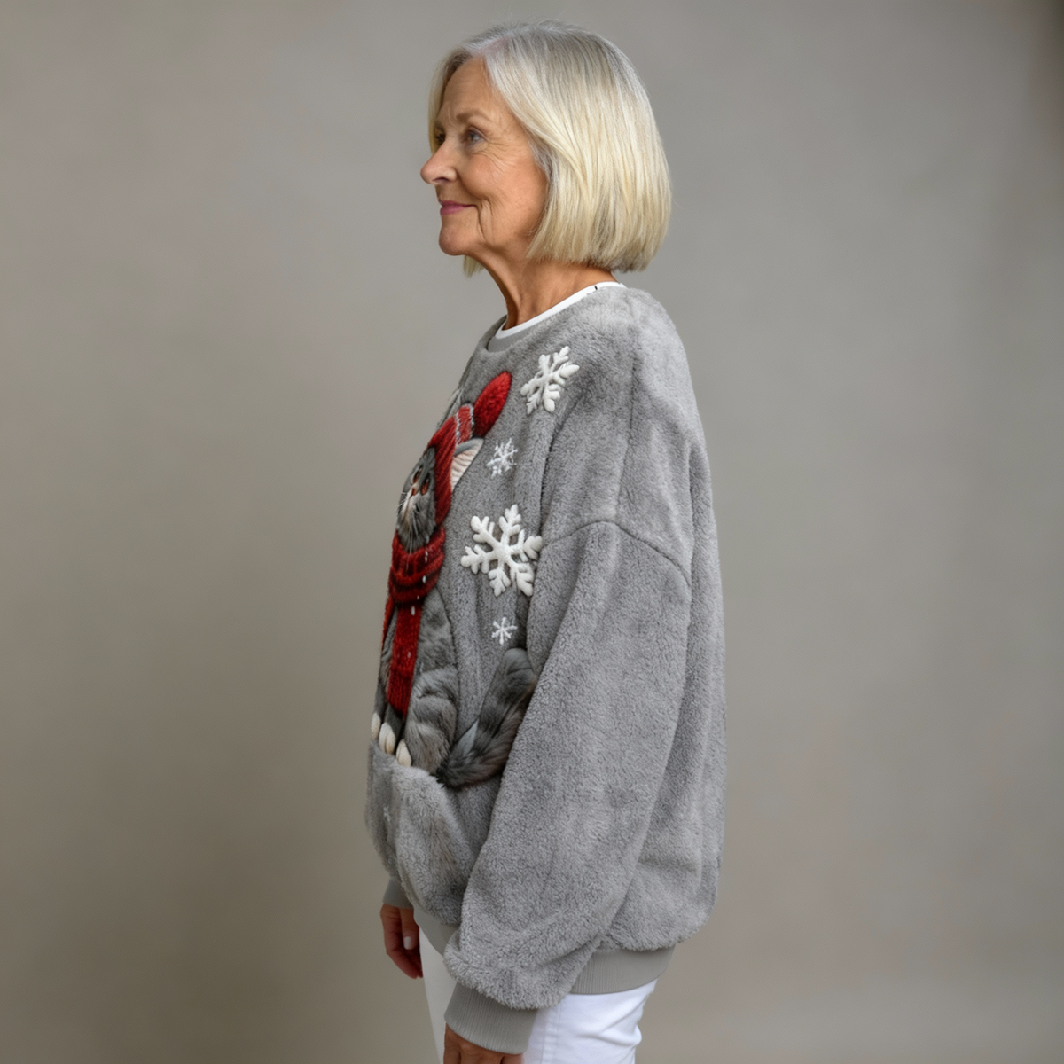 Harper | Casual Flannel Sweater with Christmas Cat Print for Women