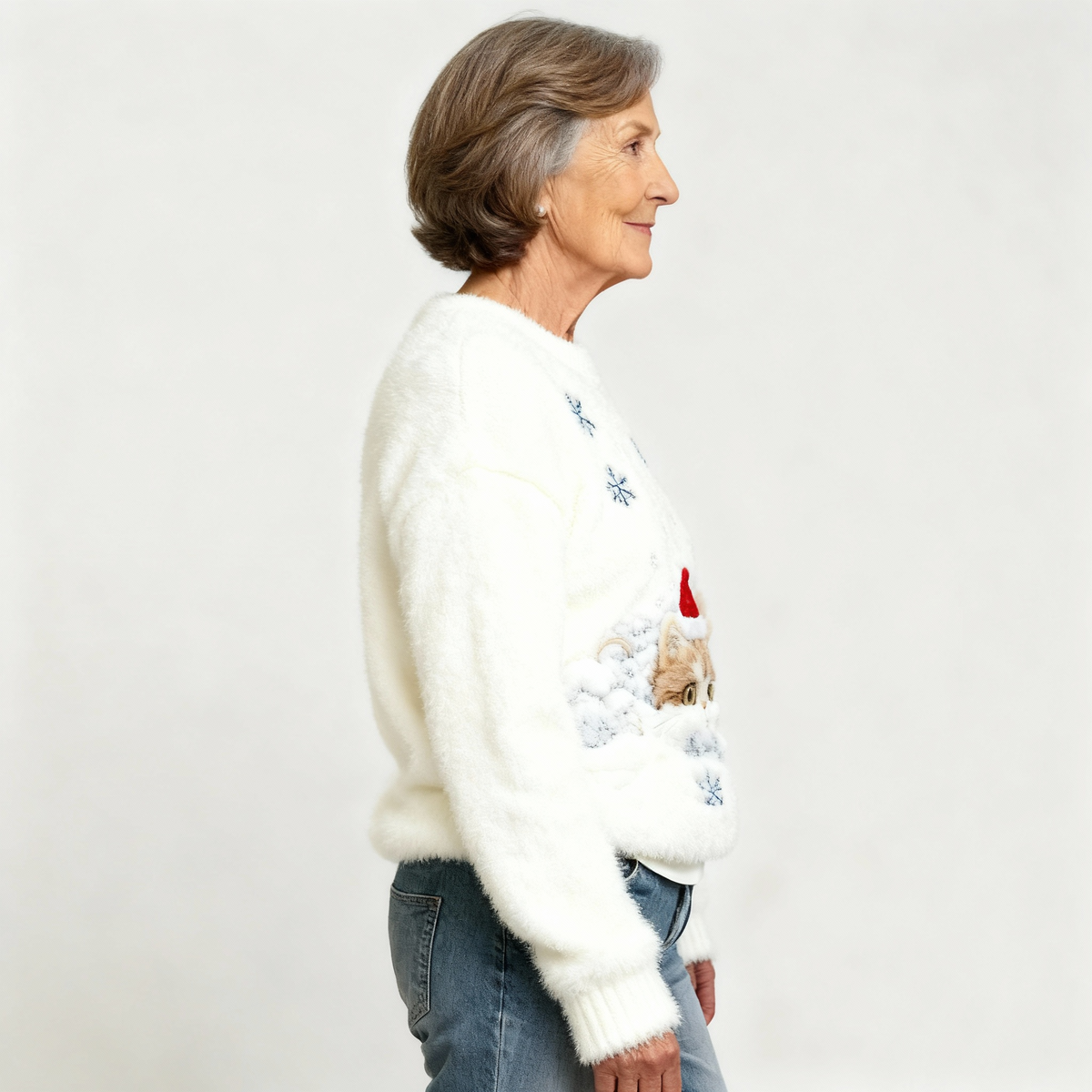 Lottie | Casual Flannel Sweater with Christmas Cat Print for Women