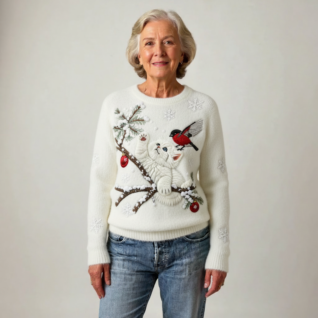Millie | Flannel Sweater with Cute Cat Print for Women