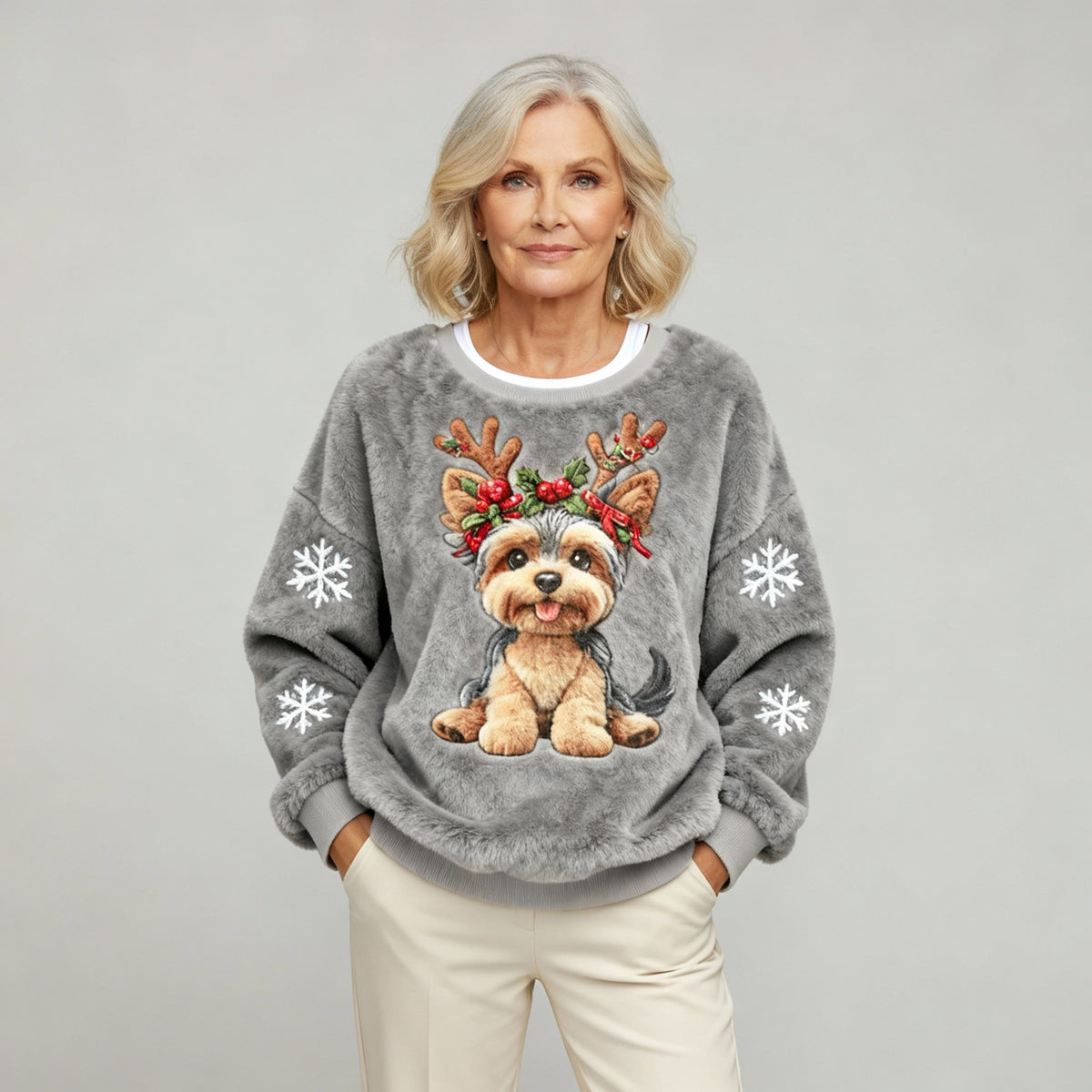 Rosie | Soft Christmas Flannel Sweater with Dog Print for Women