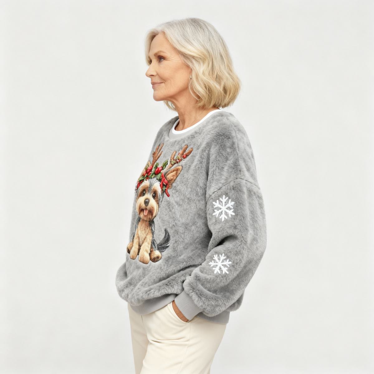 Rosie | Soft Christmas Flannel Sweater with Dog Print for Women