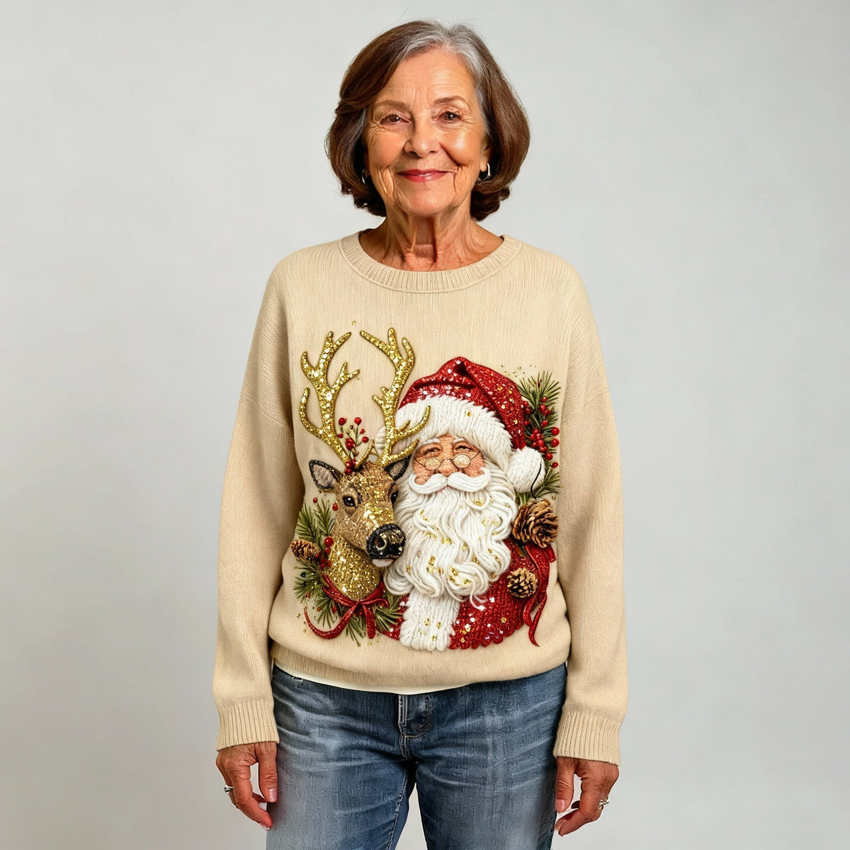 Florence | Casual Round Neck Santa Reindeer Vintage Sweater for Women