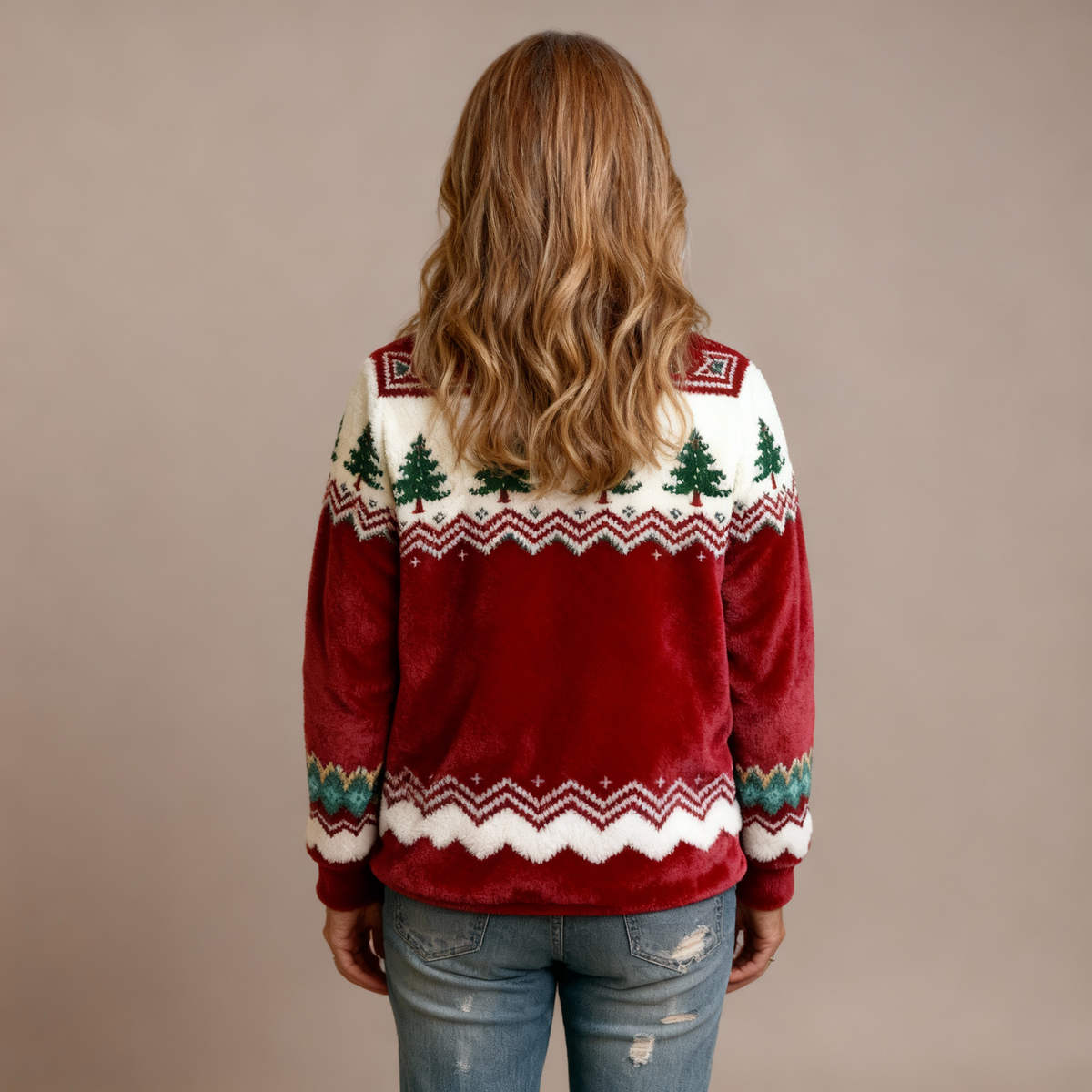 Robin | Comfortable Flannel Sweater with Retro Christmas Animal Art Print for Women
